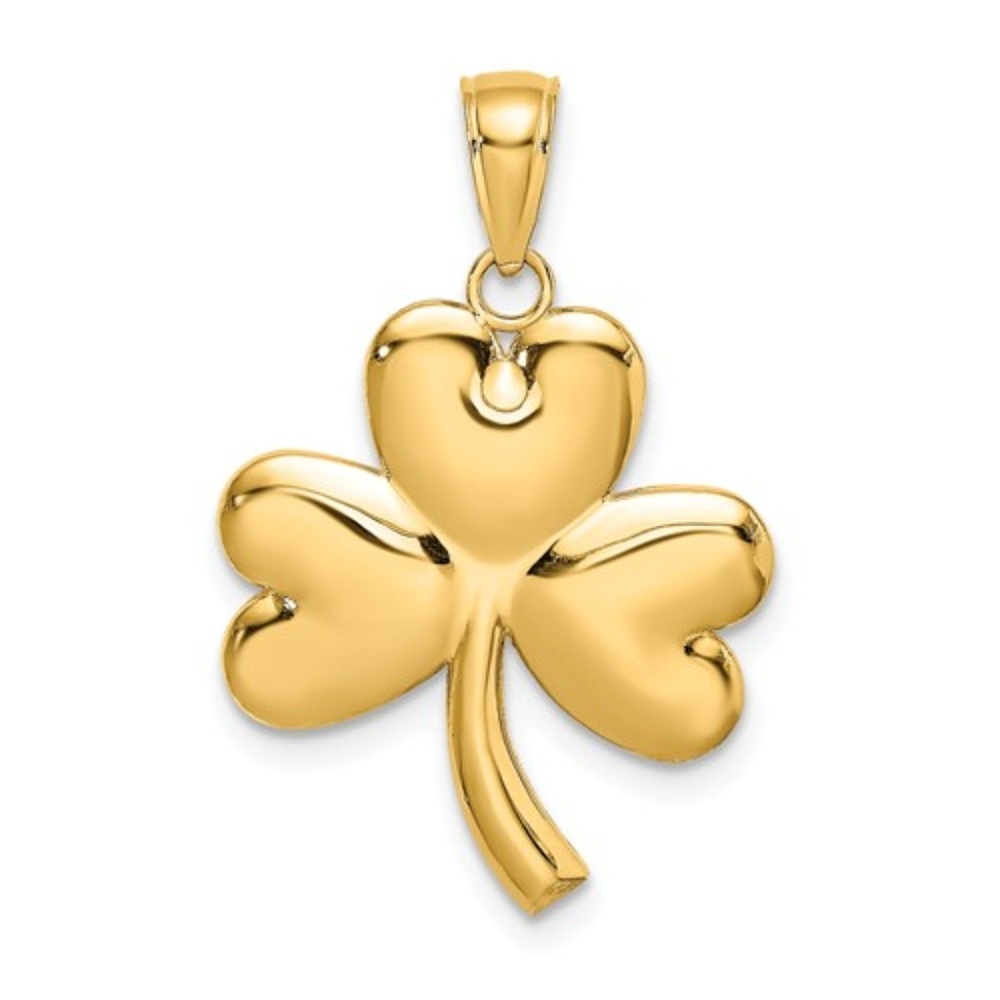 14k Yellow Gold 3-leaf clover Irish Lucky Necklace Charm Pendant